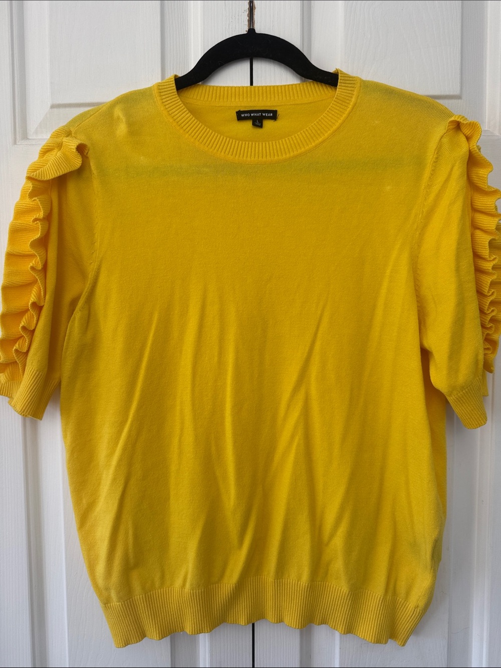 Bright Yellow Ruffle Sleeve Short Dleeve Sweater